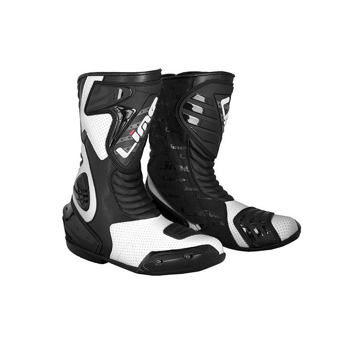 SP111 BLACK WHITE kožené moto boty