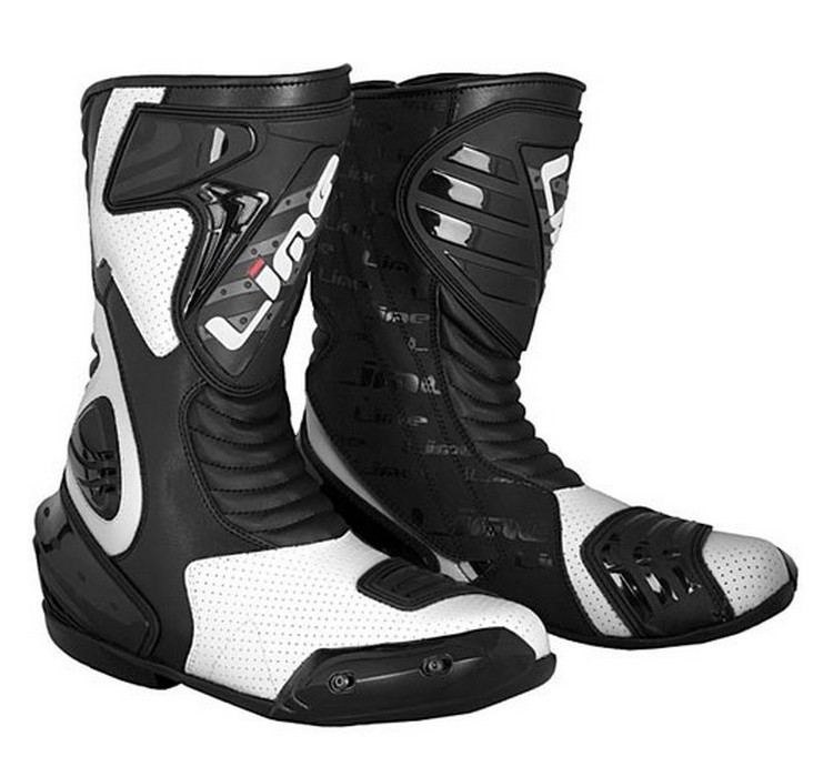 SP111 BLACK WHITE leather moto boots